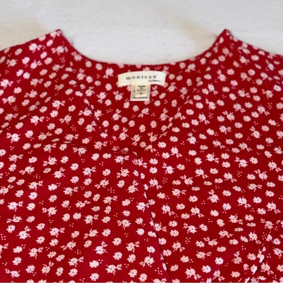 Monteau Red Faux Wrap Mini Dress with White Floral Print - Picture 10 of 14